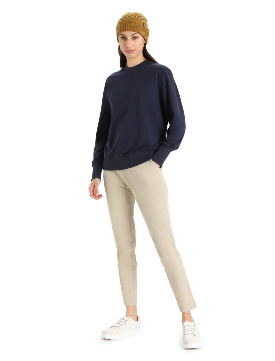 Midnight Navy Women's Icebreaker Merino Central II Long Sleeve Sweatshirts | USA 1617AHKP